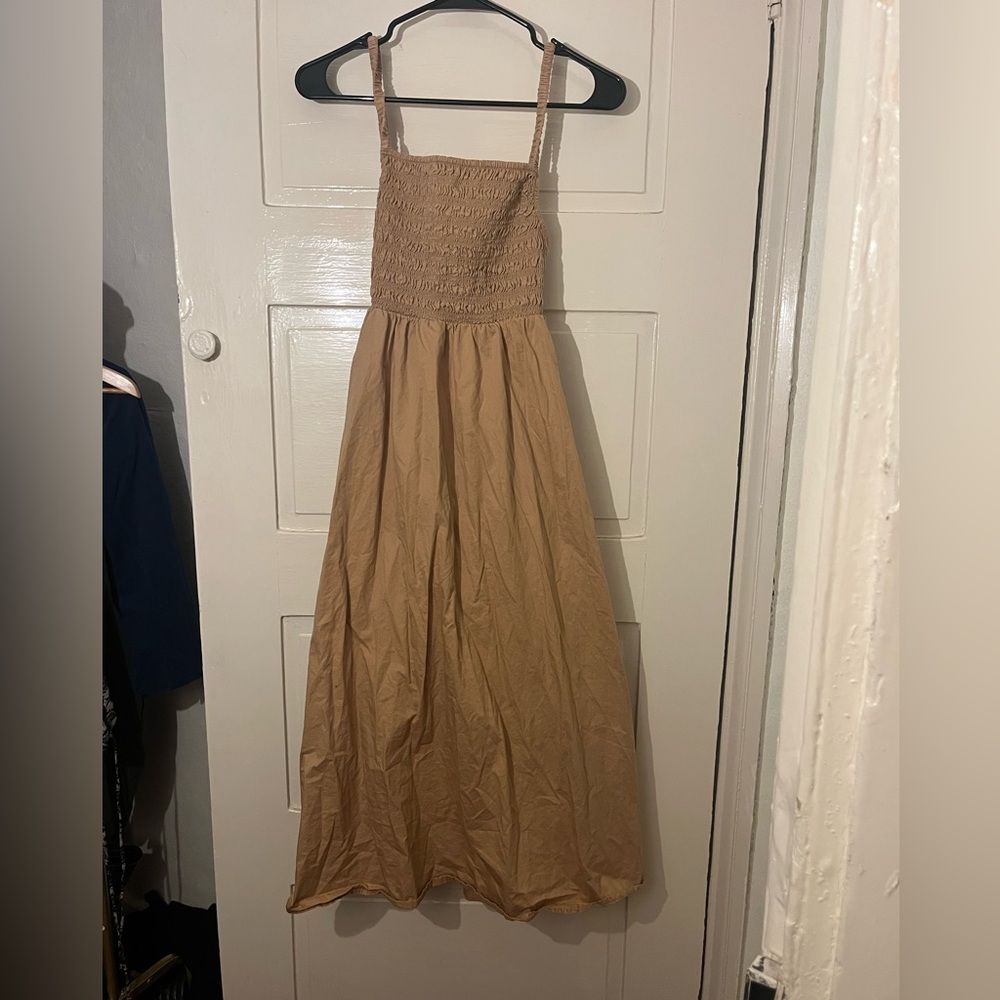 Old Navy Tan Smocked Ruched Strappy long Maxidress